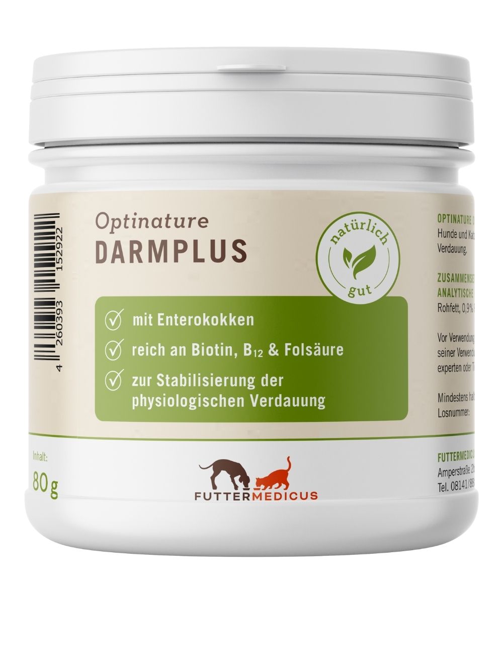 Futtermedicus | Optinature Darmplus 80 g I Synbiotikum für Hunde und Katzen